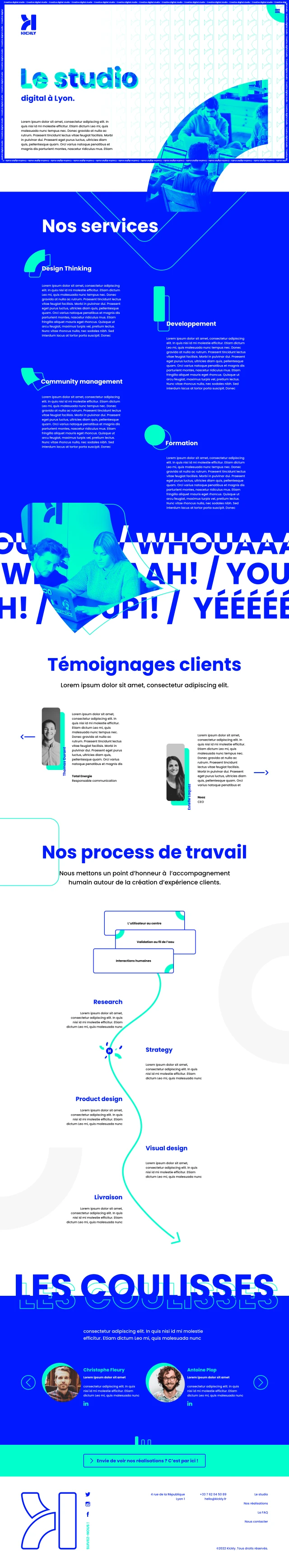 Maquette du site web, Kickly, studio digital créatif
