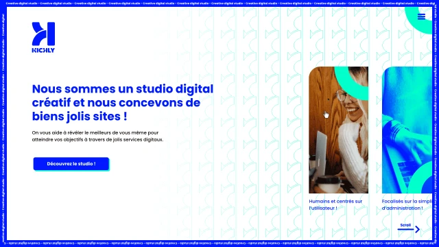 Maquette du site web, Kickly, studio digital créatif